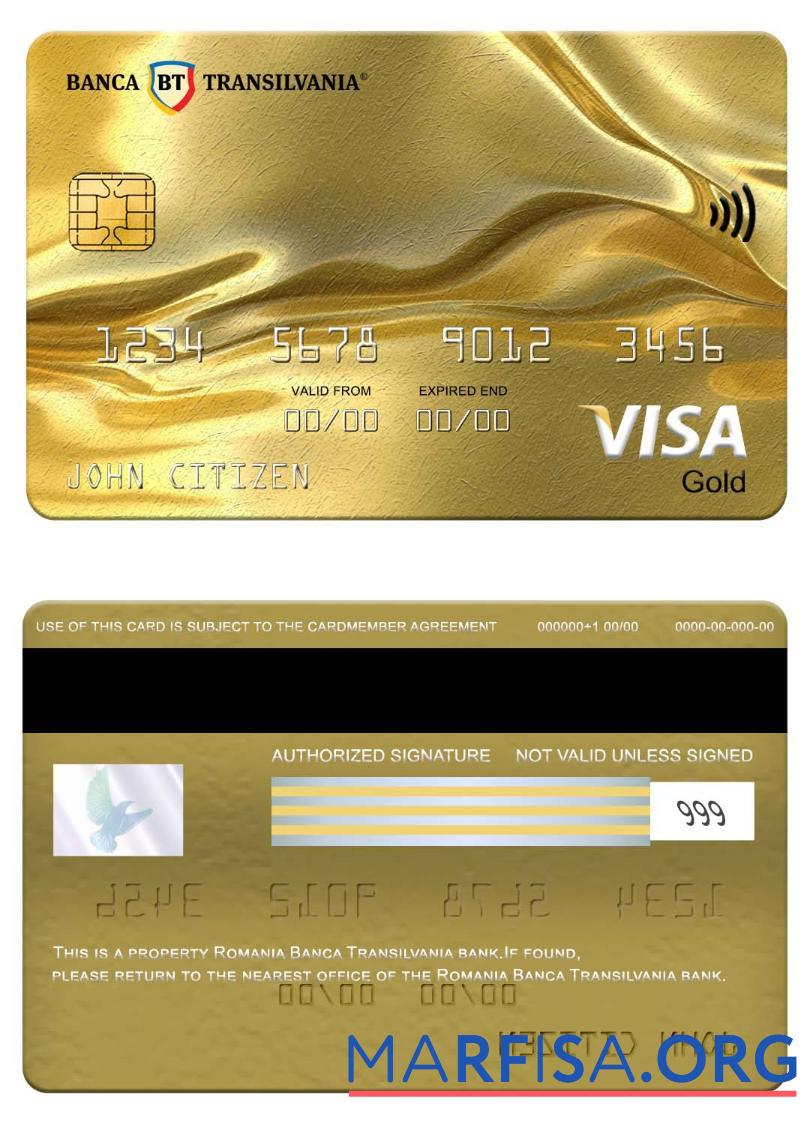 Printable Romania Banca Transilvania bank visa gold card download for verification